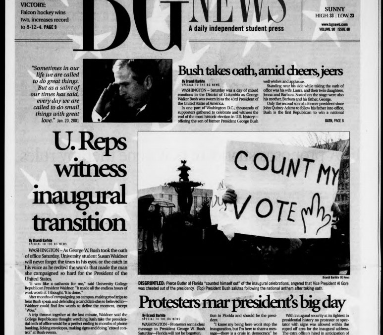 News Staffer Recounts Memories of Bush Inauguration as BG News Has Covered More Than a Dozen Presidents